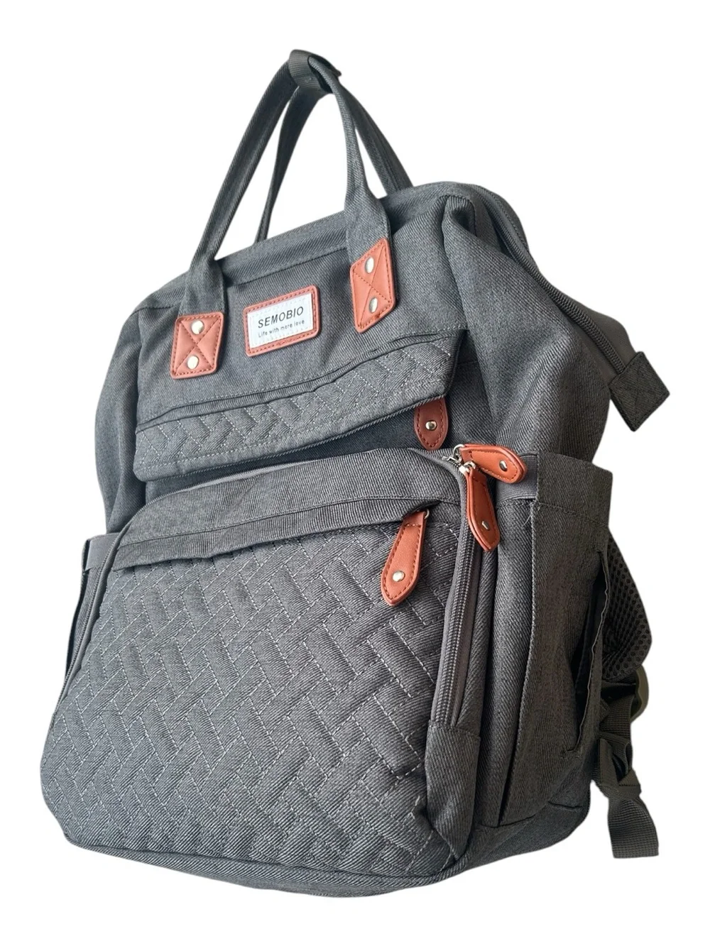 SEMOBIO Diaper Bag Backpack Charcoal Gray Quilted Multi-Pocket Travel Baby Bag